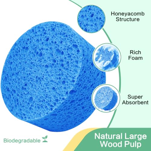 3-Pack Large Sponge, Kitchen Sponges, Handy Sponges, Cellulose Sponges, Dish Washing Sponge, Natural Sponge, Car Washing Sponge, Eco Friendly Sponge (Round, 4" X 4" X 2"), Blue - color: B-blue