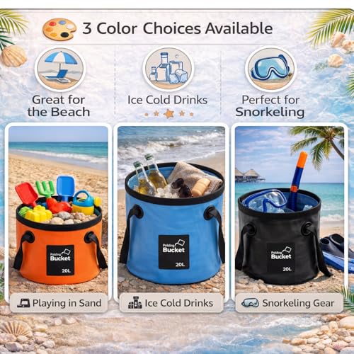 Tessco for You 3 Pcs 5 Gallon Collapsible Bucket with Handle - color: Blue, Orange, Black