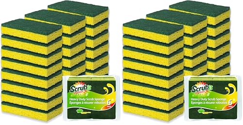 SCRUBIT Heavy Duty Scrub Sponges - Dishwashing Sponge Along with A Tough Scouring Pad - Ideal for Cleaning Kitchen, Dishes, Bathroom - Yellow - 24 Dish sponges (Pack of 2) - size: 24 Count (Pack of 2)