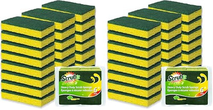 SCRUBIT Heavy Duty Scrub Sponges - Dishwashing Sponge Along with A Tough Scouring Pad - Ideal for Cleaning Kitchen, Dishes, Bathroom - Yellow - 24 Dish sponges (Pack of 2) - size: 24 Count (Pack of 2)
