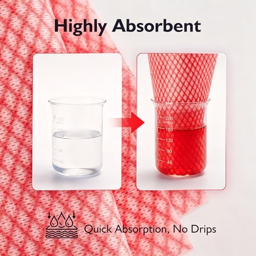 60Pack Disposable Dish Cloths for Kitchen,13.8x15.7 Cleaning Wipes - color: Red