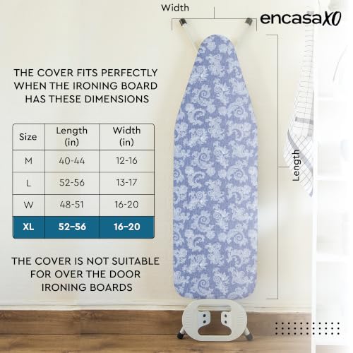Encasa XO Ironing Board Cover and Pad, X-Large, 54"x18" - Blue - color: Blue, size: X-Large
