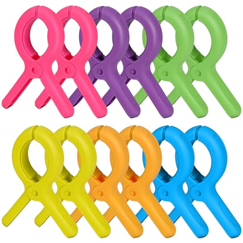 Beach Towel Clips Plastic Clothespins 12pcs Clothes Pins for Beach Chair Pool Chair - color: 6 Colors 12 Pcs