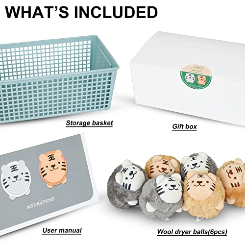 XL Size Wool Dryer Balls 6 Pcs - Over 2000 Loads,Lovely Tiger Appearance-Reusable,Hypoallergenic Baby Safe & Chemical Free to Reduce Sticky Wool When Drying & Shorten Drying Time… - color: Tiger