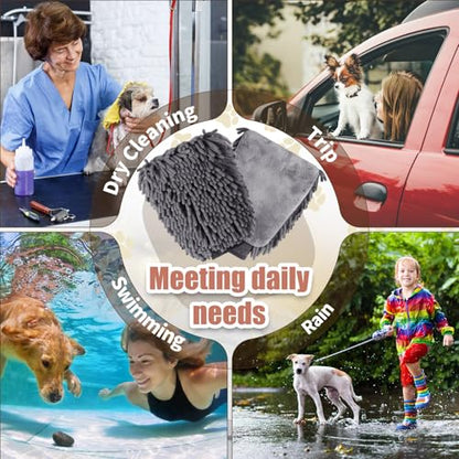 Teenyyou 2 Pcs Dog Towel Chenille Microfiber Pet Grooming Gloves,Grey - color: Grey