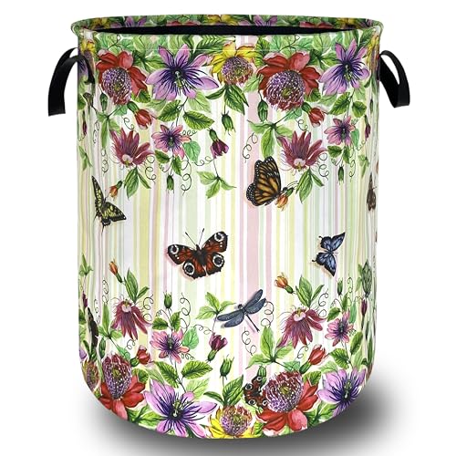 Flower Butterfly Laundry Basket Oxford Cloth Foldable Hamper 18.9x16.5inch - color: Colorful Flowers Floral With Butterfly