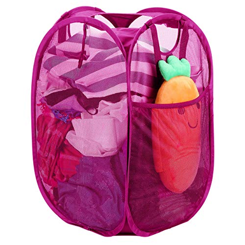 HOUSE AGAIN Strong Mesh Pop Up Laundry Hamper, 70L Collapsible Laundry Basket with Steel Frame, Double‑Stitched Handles & Side Pocket, Foldable Dirty Clothes Hamper for Dorm, Bedroom, Pink - color: Rose Pink, size: 1-Pack
