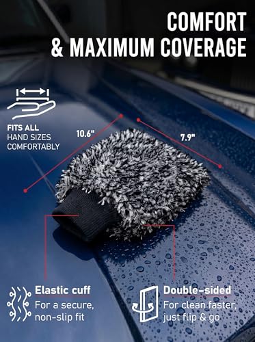 TAKAVU Car Wash Mitt, 2 Pack Microfiber, Scratch-Free (Black & White) - color: Black