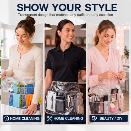 Clear Cleaning Apron with 5 Pockets and Adjustable Belt, Waterproof Caddy Aprons for Gardening Work of House Hotel - color: White