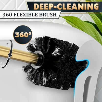 2 Pcs Wall-Mounted Stainless Steel Toilet Brush and Holder Set (Gold) - color: Gold