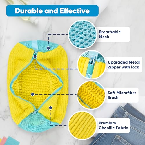 Shoe Washing Machine Bag – 2 Pcs Reusable Laundry Shoe Bag, 360° Deep Cleaning Sneaker Washing Bag, Durable Mesh Net with Zipper Protection, Fits All Shoe Types & Sizes (2 PCS Yellow) - color: 2 PCS Yellow