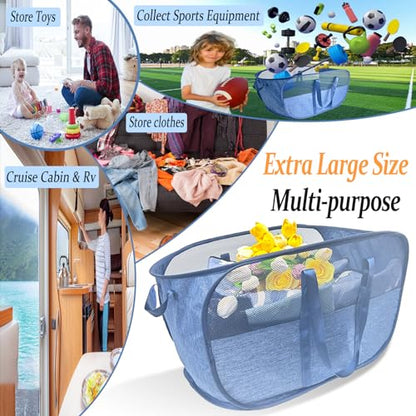 Extra Large Mesh Pop Up Laundry Hamper, 100L Collapsible Laundry Basket - color: Blue