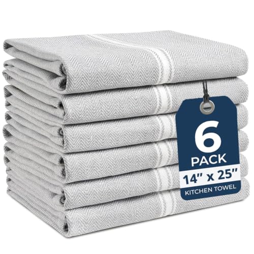 LANE LINEN Tea Towels 100% Cotton Absorbent Lint-Free 6 Pack - color: 04: Grey Chambray, size: 06 Pack