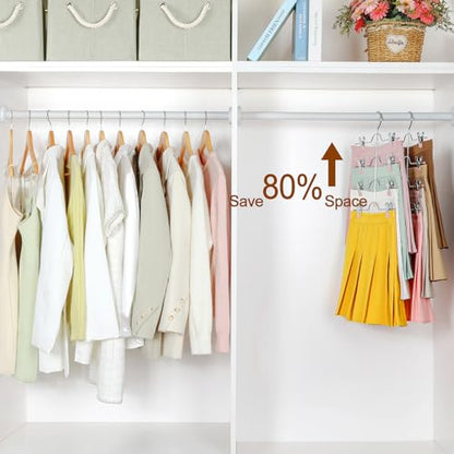 TOPIA HANGER 4 Tier Metal Skirt Hangers with Clips 80% Space Saving 4 Pack - color: Pink, size: 4 Pack