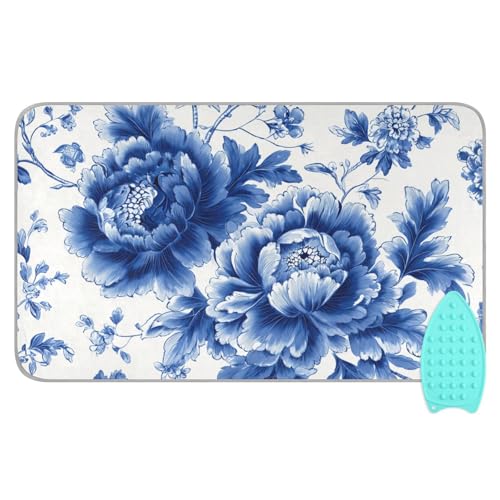 Ironing Mat Pad for Table Portable Travel Iron Blanket Ironing Board Covers Pressing Mat Heat Press Pads 27.6x47.2 Inches Blue and White Peony Flowers Butterfly55 - color: Blue and White Peony Flowers Leaf55