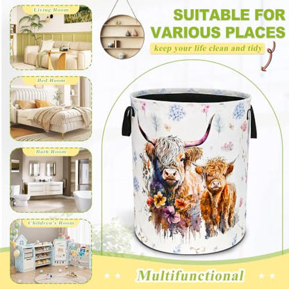 Highland Cow Laundry Basket Foldable Waterproof Cattle Hamper 18.9x16.5 In - color: Cow