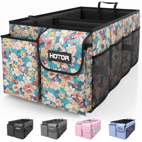 HOTOR Trunk Organizer - Foldable Car Organizer for SUVs & Sedans Storage - color: Blue Flower, size: Medium (2 Compartments)