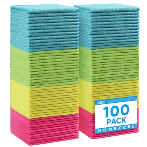 HOMEXCEL 100PK Microfiber Cleaning Cloth, Cleaning Rag for Home, 11.5x11.5 - color: Multicolor