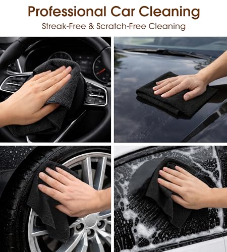 Microfiber Cleaning Cloth Roll, 100 Pack 12 x 12 Inch Tear Away Reusable Paper Towels, Thick Cleaning Towels, Absorbent Lint Free Washable Rags for Kitchen, Car, Garage and Workshop - Black - color: Black