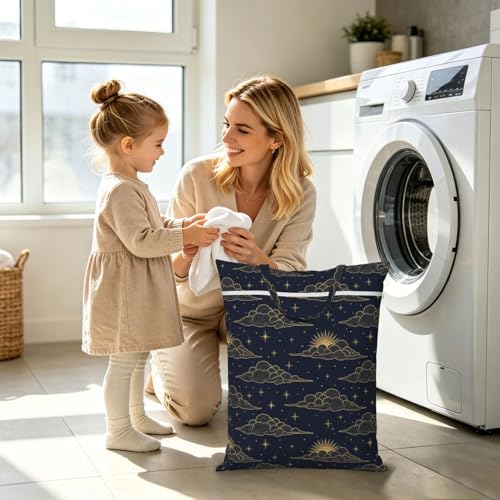 Sun Star Moon Travel Laundry Bag Washable Dirty Clothes Bag for Gym - color: Beautiful Sun Stars Moon