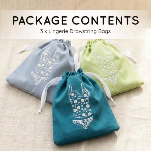 Lingerie Bag for Travel Set of 3, Women Lingerie Storage Bags with Drawstrings, Double-Layered Polyester Beach Bags for Swimwear, Underwear & Storage, 15x15 Inches (Green-Gray-Teal) - color: Soft Pastel Set