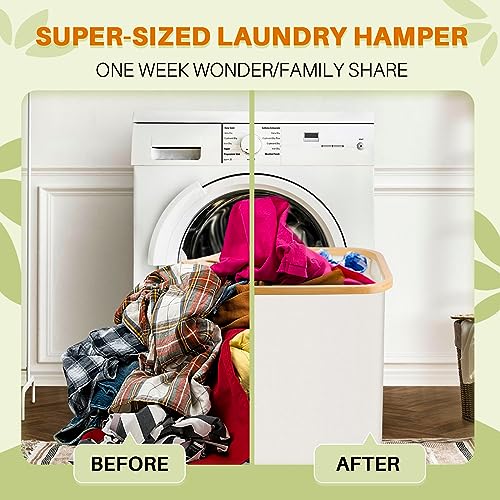 145L Laundry Hamper with Lid, 3 Section Laundry Basket with 3 Removable Bag - color: Beige, size: 145L