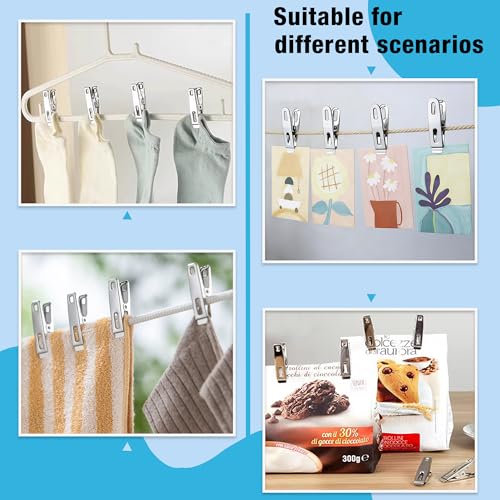 50 Pack Clothes Pins, Stainless Steel Clothespins Metal Clothes Pegs Laundry Pins Heavy Duty for Outdoor Home Kitchen Travel Office - color: Silver-b