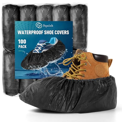 squish Shoe Covers Disposable Non-Slip, 100 Pack 6g Thick Booties Cover, Waterproof Slip Resistant Disposable Shoe Covers Durable Protector Covers for Indoors and Outdoors Fit Up to 13 Size (Black) - size: 100 Pack