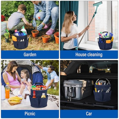 Multifunctional Folding Basket with Handles: Portable Picnic Baskets, Outdoor Beach Baskets, Garden Picking Baskets, Gift Baskets, Collapsible Bathroom Storage Baskets (Blue) - color: Blue