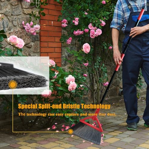 Heavy Duty Broom Outdoor and Indoor, 2 Pack Upgraded Commercial Angle Brooms, Perfect Red Broom of House, Kitchen, Garage, Courtyard - color: Red *2p
