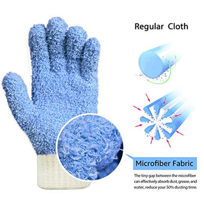 MIG4U Microfiber Dusting Gloves House Cleaning Glove for Blinds, Windows, Baseboard, Shutters, Furniture, and Car, Reusable Lint-Free Blue 2 Pairs S/M - color: Blue 2 Pairs