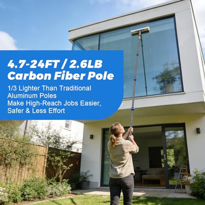 Carbon Fiber Telescopic Pole, Multi-Purpose Lightweight Extension Pole 24FT - size: 24 FT