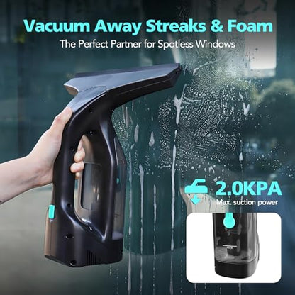 Window Vacuum Cleaner Kit Cordless, 35Min Runtime & 2 Suction Nozzles Cleaning Tool, All-in-One Electric Squeegee Spray Kit for Streak-Free Windows Washing, Shower Glass, Mirrors,Car