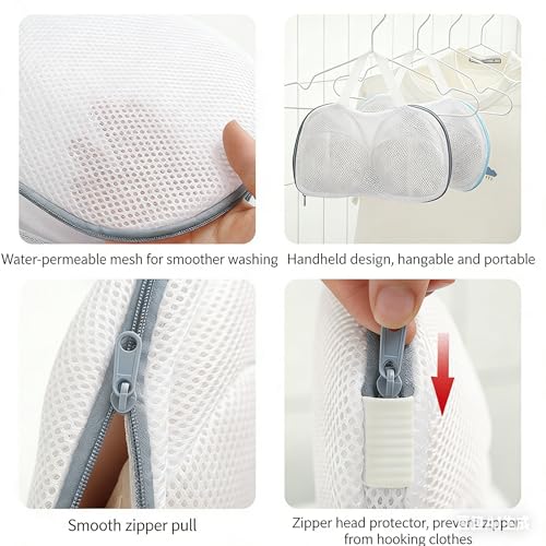 Bra Wash Bag Set, Mesh Laundry Washing Bags with Premium Zipper for Bra, Foldable Mesh Lingerie Underware Wash Bags Protector for Washing Machine - color: Grey