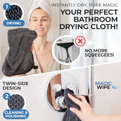 Magicwipe® Bathroom Drying Cloth XL (40×60 cm, 2 Pack) – Removes Limescale & Hard Water Stains in Seconds with Just Water – Streak-Free for Shower Glass & Tiles – Reusable Microfibre Cloth - color: Black 40x60cm