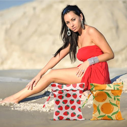 2Pcs Summer Fruits Wet Bag, Strawberry Orange Waterproof Travel Laundry Bag - color: Fruit 1424