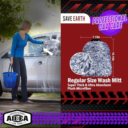 AIDEA Car Wash Mitt Microfiber, 2PK Wheel Cleaner Mitts, 7.12''X10.14'' - color: Dark Blue, size: 2PK-7.12''X10.14''