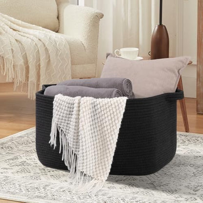 OIASKET 70L Large Blanket Basket, 21.6" x 16.9" x 11.8" Woven Basket - color: Black, size: 21.6"x16.9"x11.8"