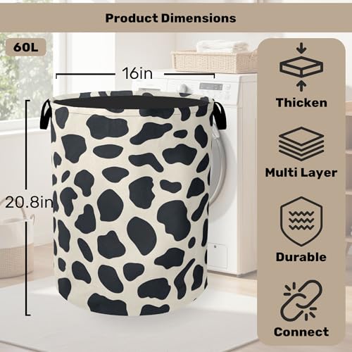 Cow Pattern Laundry Basket with Handles - Extra Large Foldable Hamper for Bathroom/Laundry/Bedroom/Dorm, Washable Fabric Storage Bin - color: Cow Pattern