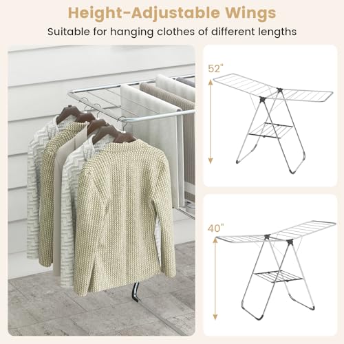 Tangkula 2-Level Collapsible Clothes Drying Rack w/Height-Adjustable Wings