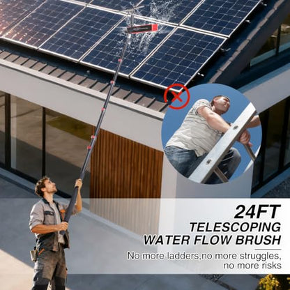 24FT Solar Panel Cleaning Brush with Telescopic Water Fed Pole