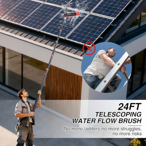 24FT Solar Panel Cleaning Brush with Telescopic Water Fed Pole