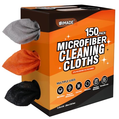 UNIMADE Microfiber Cleaning Cloth, 150 Pack Microfiber Towels for Cars - color: Grey & Orange & Black