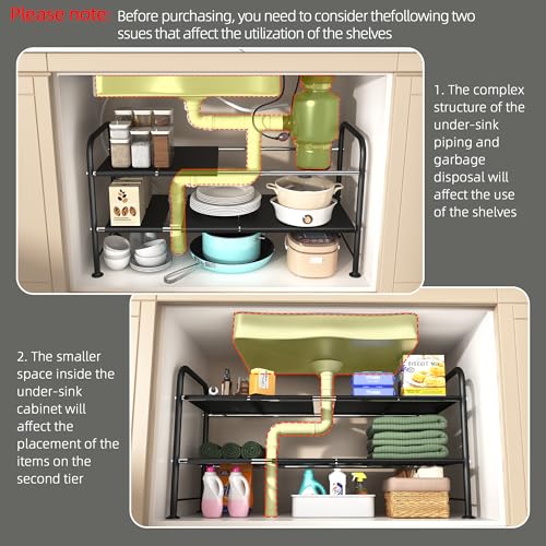Under Sink Organizers and Storage,Expandable under cabinet organizer Shelf - size: 8 thickened iron plates(12.28"deep)
