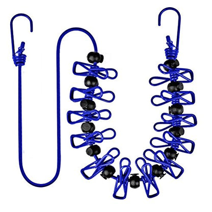 Portable Clothesline with 12 Clothespins,Travel Retractable Clothesline,Wind-Proof Clothes Drying Line for Camping Hotel Indoor & Outdoor Blue - size: Blue