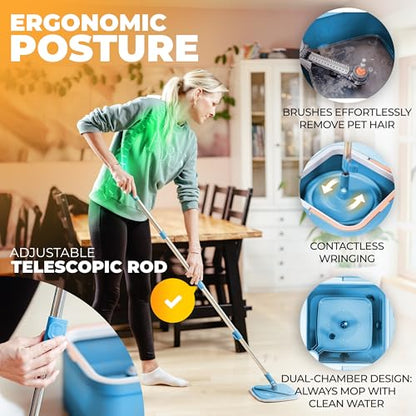 Mop and Bucket Set, Mops for Floor Cleaning, Spin Mop, Blue - color: Blue