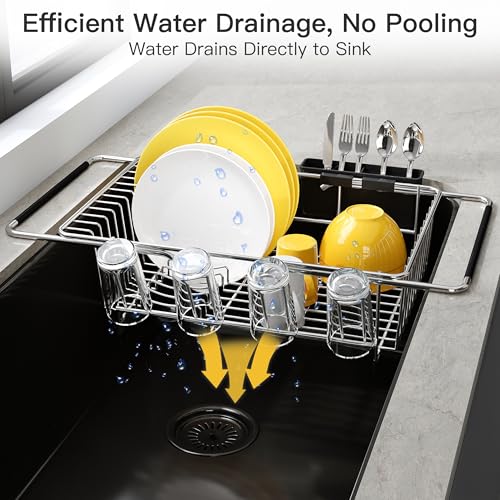 JASIWAY in Sink Dish Drying Rack with Drainboard and Utensil Holder - color: Silver, size: For 12"-30"w Sink, with Drainboard