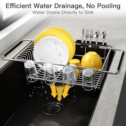 JASIWAY in Sink Dish Drying Rack with Drainboard and Utensil Holder - color: Silver, size: For 12"-30"w Sink, with Drainboard