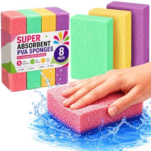 PVA Household Cleaning Sponges, 8 Pack, 4 Colors