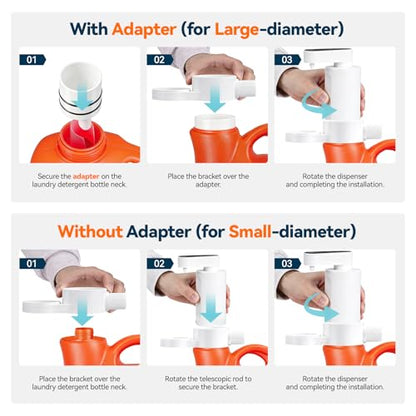 Electric Laundry Detergent Dispenser, Automatic Laundry Dispenser for Liquid Detergent, with Bottle Adapter, USB Recharg 8ml/s Flow, 5 Mode Smart Laundry Soap Pump for Laundry Room Organization, White - color: White